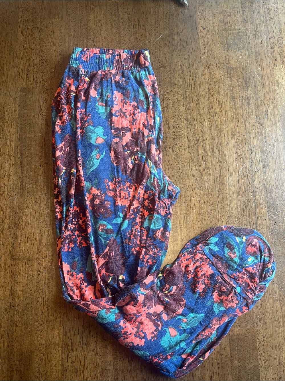 Anthropologie Multicolor Floral Print Harem Pants - Navy, Coral & Teal Accents